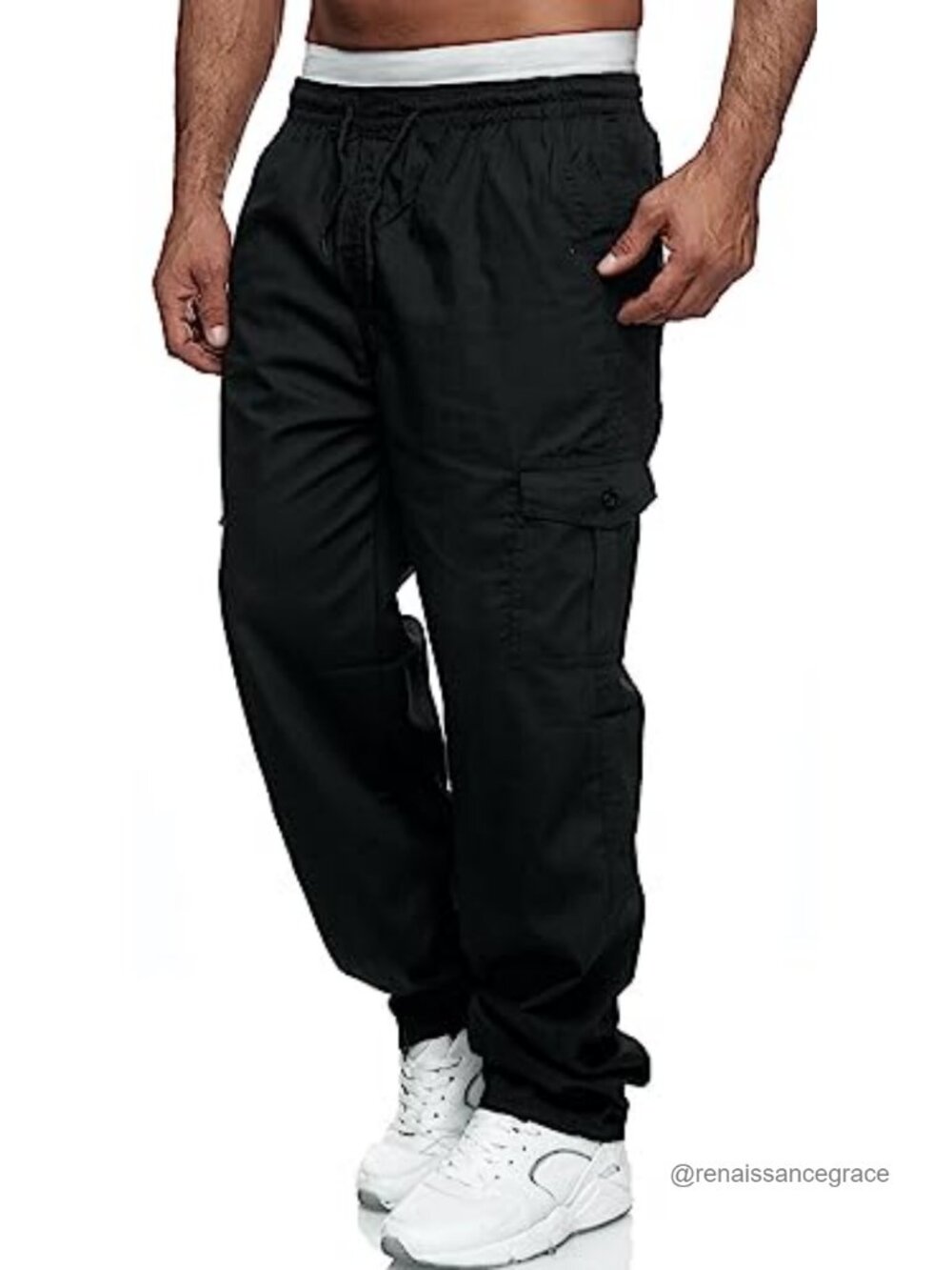 Men's Relaxed Fit Cargo Joggers Drawstring Sweatpants Cotton Spandex Pants